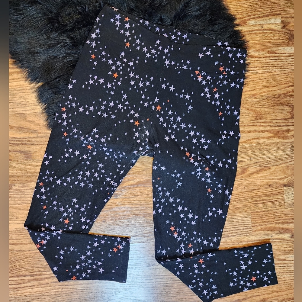 Lularoe Leggings Black with Pink & Orange Stars Women's Tall & Curvy